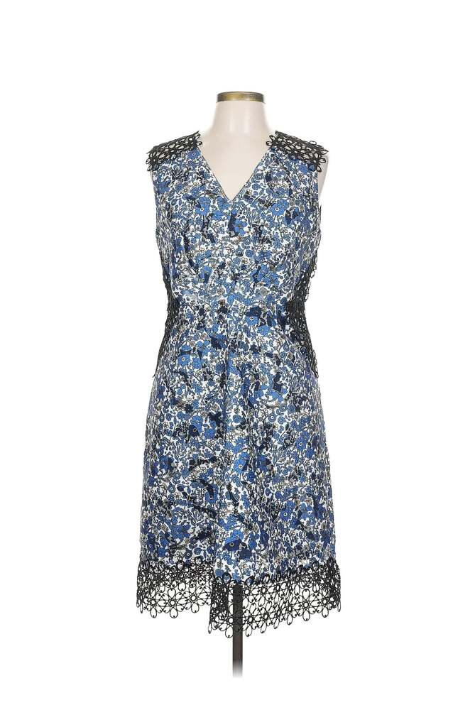 Elie Tahari Wren Blue Floral Crochet Trim A-Line Dress Sz 10